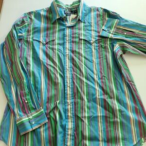 Vintage New Polo Ralph Lauren Mens 2XL Striped Pearl Snap Western Shirt NWT